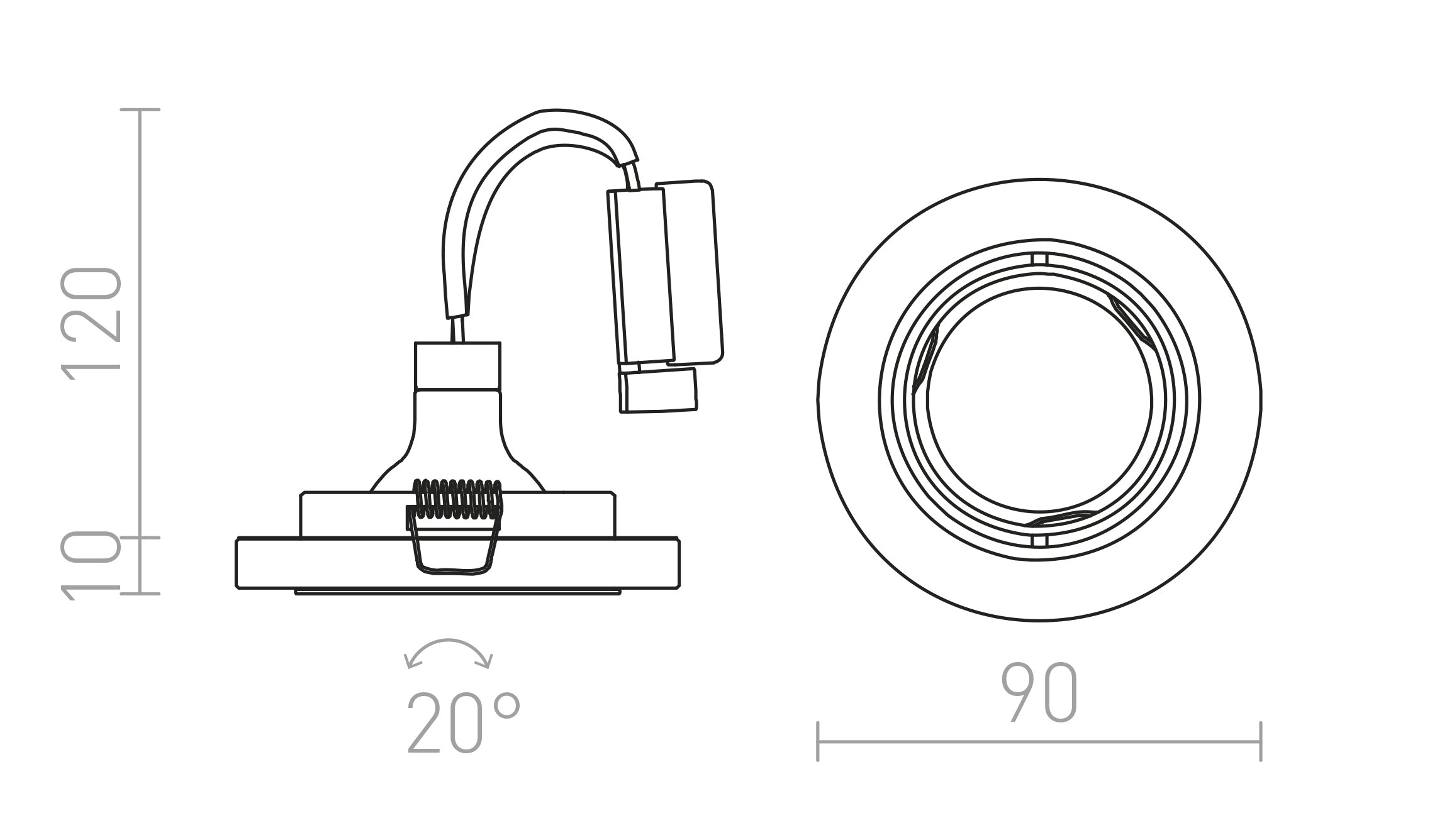 MIRROLA R vgradna z usmerjeno svetlobo lampa - Product sketch