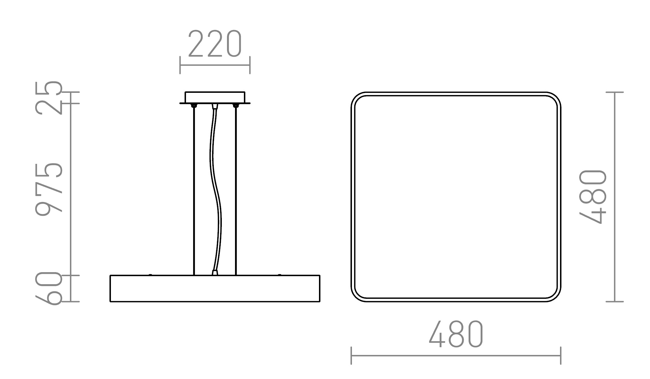 MENSA SQ 48 závesná lampa - Product sketch