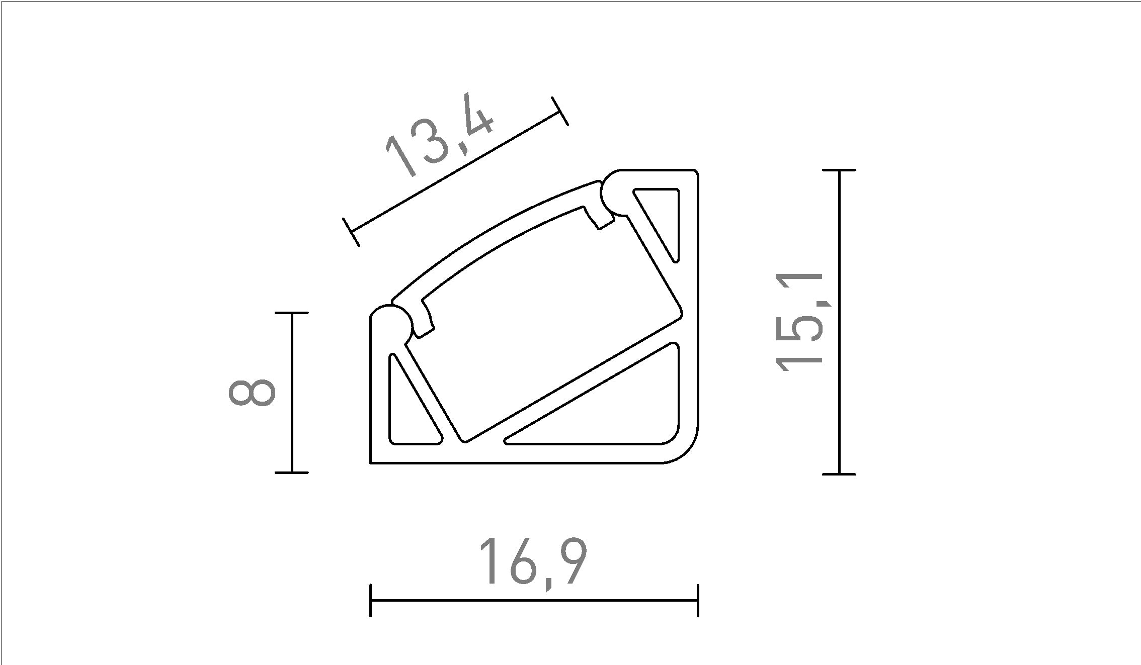 LED PROFILE I 30/60 montagem em superfície 1m - Product sketch
