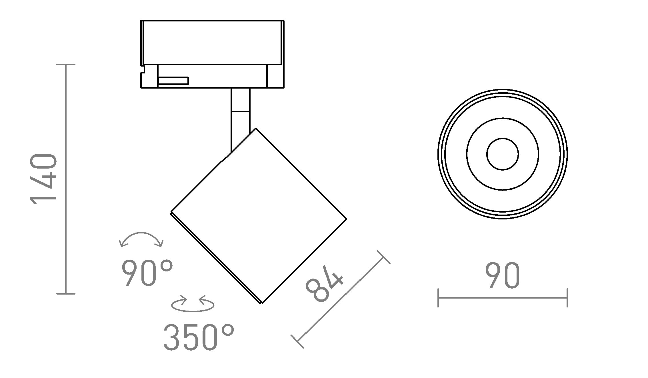 IRIS 9 για ράγες φωτισμού τριών κυκλωμάτων - Product sketch